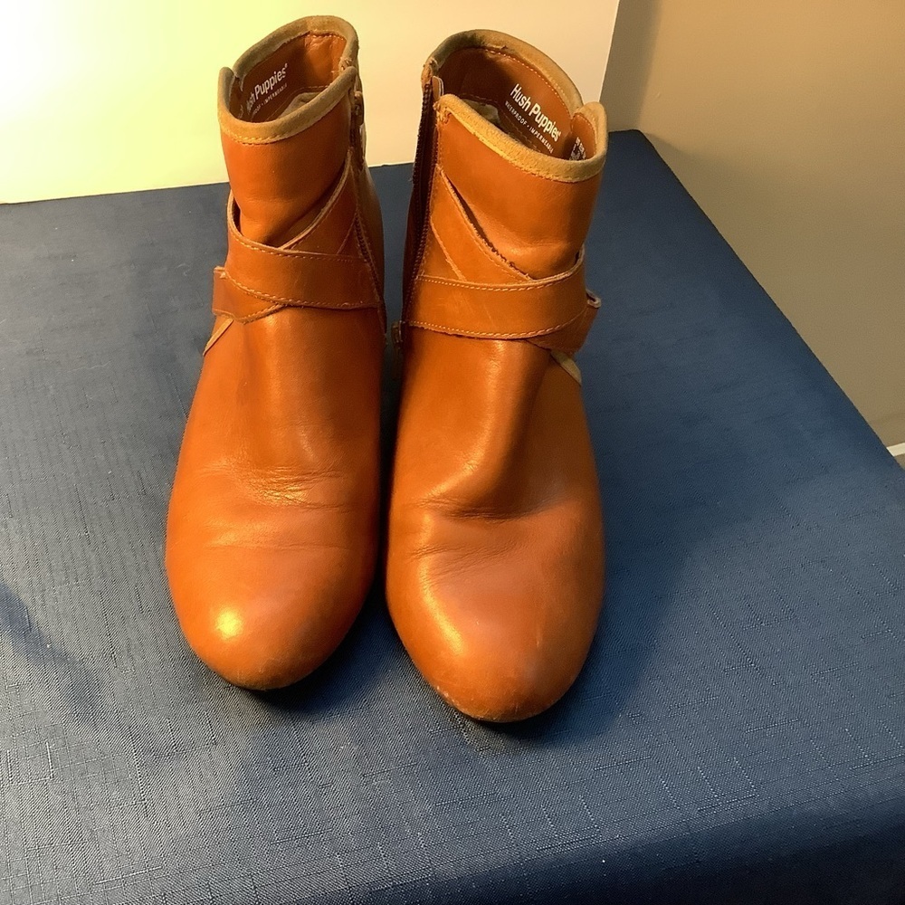 Hush Puppies Leather Ankle Wedge Boots Light Brown Women's Size 8